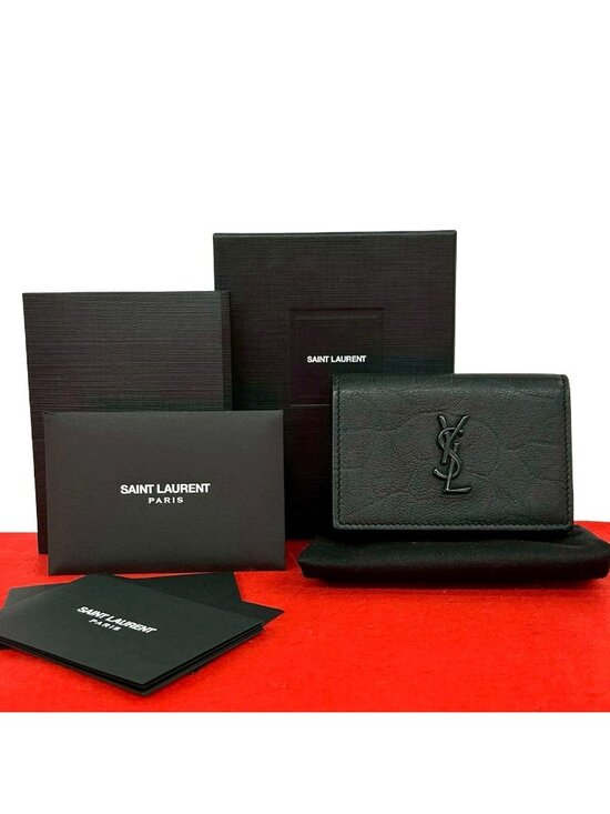 Yves Saint Laurent Handbags - Saint Laurent Box Paris YSL Logo Leather Trifold Wallet Mini Black